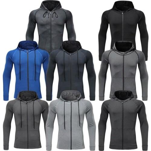 Men Fitness Sport Jacket Gym Running Hoodies Male Sportswear Workout Coat Jogging Hooded Shirt Outdoor Sweatshirt MMA Dry Fit