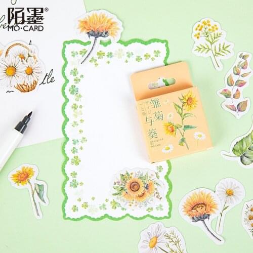 46 pcs/box Daisy and sunflower series Small Scrapbooking Stickers Aesthetic Paper Sticker Flakes Stationary Accessories