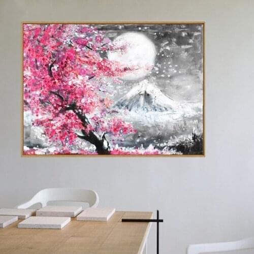 Mount Fuji Cherry Blossom Landscape Japan Canvas Painting Wall Art Poster Oil Prints Pictures For Living Room Kitchen Home Decor