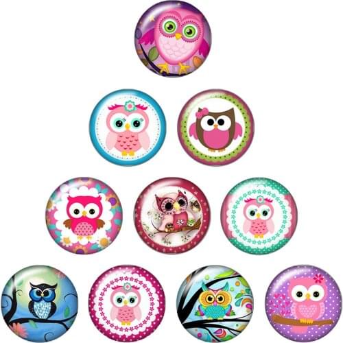 New Lovely Owl 1lot(10pcs) 12mm/16mm/18mm/25mm Round photo glass cabochon demo flat back Making findings ZB0487