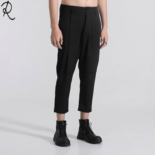 Autumn clothing new style personality patchwork slim leg nine-point trousers, the British tapered casual trousers men