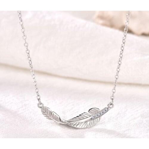 925 Sterling Silver Crystal Feather Charm Pendant Necklace For Women choker Wedding Party Prevent allergy Jewelry dz267