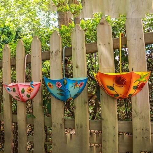 Umbrella Hanging Planter Mothers Day Gift Wrought Iron Floral Printing Summer Decor B99