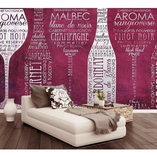 Custom 3d Mural Wallpaper European Style English alphabet wine bottle personality print Wallpaper Mural Painting For Living Room