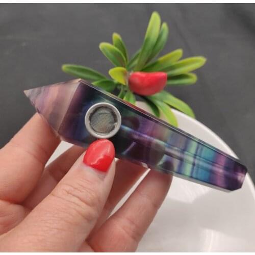 Natural Colorful Fluorite Quartz Crystal Tube With Carb Wand Healing Crystal Point Smoking Pipe Home Decor Decoration Crafts