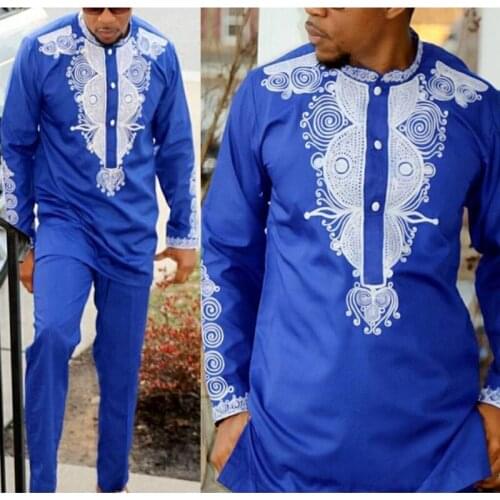 Richkeda Store New 2021 Africa Men Male Clothing Traditional Dashiki African Mens Clothes Africa Mens Outfit Tops Pants Set 2pcs