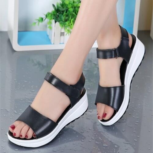 Genuine Leather Women sandals shoes Platform ladies white Sneakers Sandals shoe 2020 summer open toe Fashion High Heel footwear