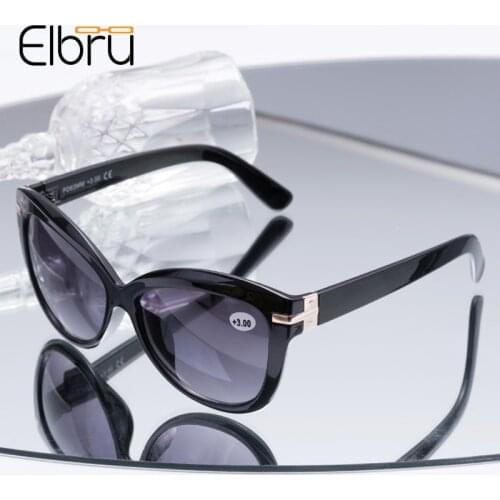 Elbru Bifocals Sunglasses Cat Eye Reading Glasses Men Women Sunshades Fashion Elderly Presbyopic Eyeglasses Diopters +1.0 +3.0