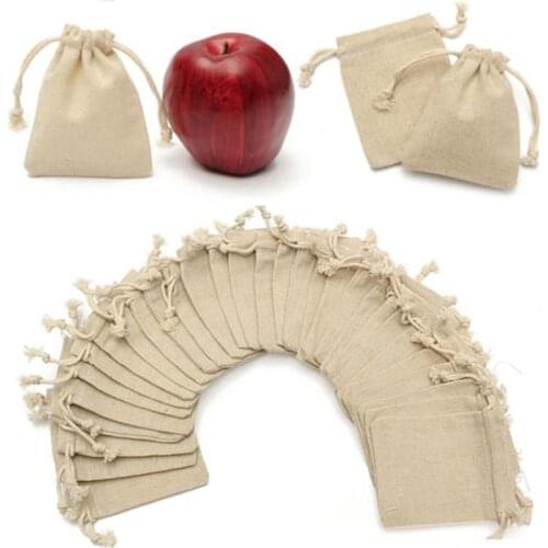 50 Pcs Wedding Small Bag Natural Linen Pouch Drawstring Burlap Jute Sack Gift Packaging Bags For Gift Linen Bags Jewelry Display