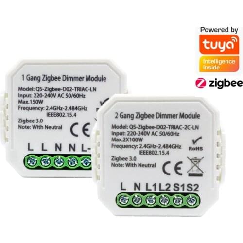 Tuya Smart Zigbee Dimmer Switch Module 1/2 Gang 220V With Neutral 2 Way Wireless Control Works With Alexa Google