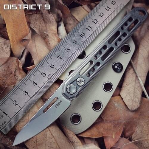 District 9 EDC Titanium Alloy Utility Knife Outdoor Portable Straight Knife Unboxing Self-defense Tools