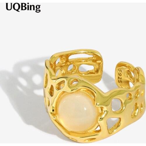 Punk Style Gold Silver Color White Agate Hollow Finger Rings Jewelry For Women Wholesale