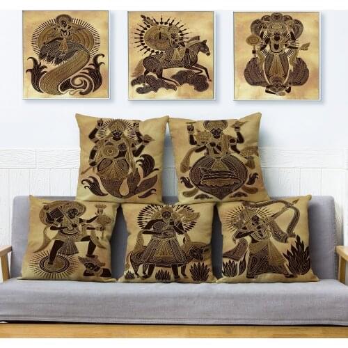 Vintage India Buddhism Cushion Cover Decor Cartoon Pillow Cover Pillows Case for Sofa Home Car 45*45cm Pillow Covers