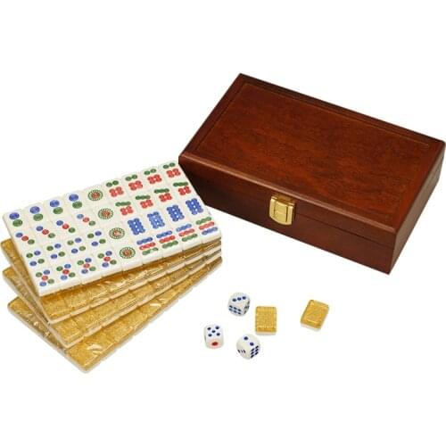 Top Grade Mini Portable Travel 20MM Golden Mahjong Carry Wooden Box Melamine Mah-jong Leather Table Majiang Board Chess Set Game