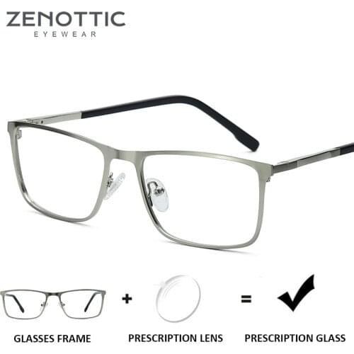 ZENOTTIC Alloy Square Glasses Frame Men Business Style Myopia Optical Eyewear Prescription Eyeglasses with Anti Blue Ray Lenses
