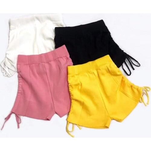 Female 2021 Summer Korean Solid Knitted Shorts Women Loose Wild Drawstring Elastic High Waist Casual Wide Legs Short Pants Y856