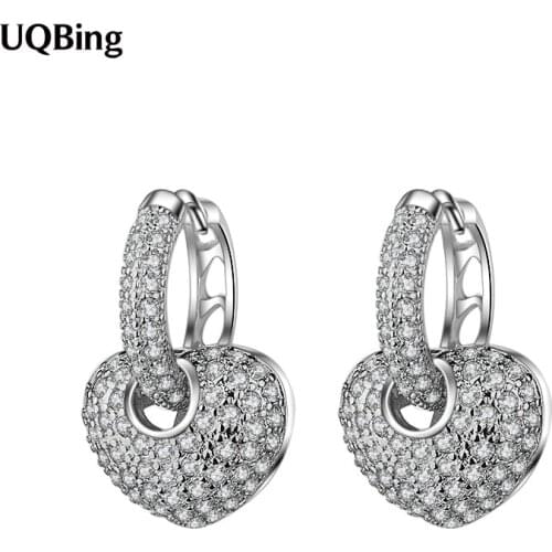 Luxury Top Grade 925 Sterling Silver Crystal Lovely Heart Clip Earrings For Female Valentines Day Present