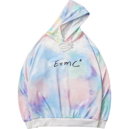 Mass Energy Equation Print Hoodies Women Autumn Spring New Harajuku Funny Sweatshirt Loose Vogue Tie Dyed Tops Casual Clothing