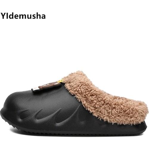 Winter Men Warm Plush Home Slippers Man Waterproof Soft Shoes Non-slip Indoor PU Leather Couple Snow Pantuflas Hombre Sloffen