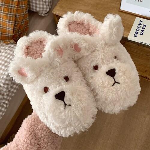 Shoes for Women 2021 Cartoon Animal Pet Dog Slippers for Woman Faux Fluffy Fur Upper Antislip Cover Toe House Winter Flat Shoes