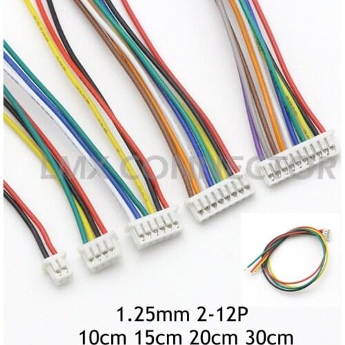 10PCS MICRO JST 1.25mm Pitch Female Connector Wire 10CM 15CM 20CM 30CM Cable 28AWG 2/3/4/5/6/7/8/9/10/11/12 Pin Single Head