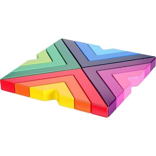 12 Pieces Kids Wooden Rainbow Stacking Game Stacker Geometry Building Blocks