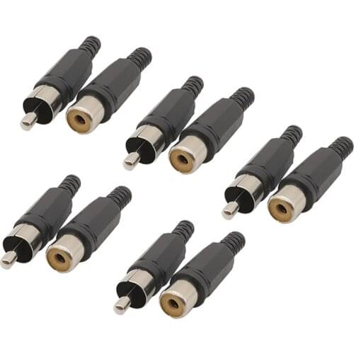 2/5Pair Plastic Audio Video RCA Male Plug/Female Socket Welding Connector AV Male Plug Female Socket Adapter Black