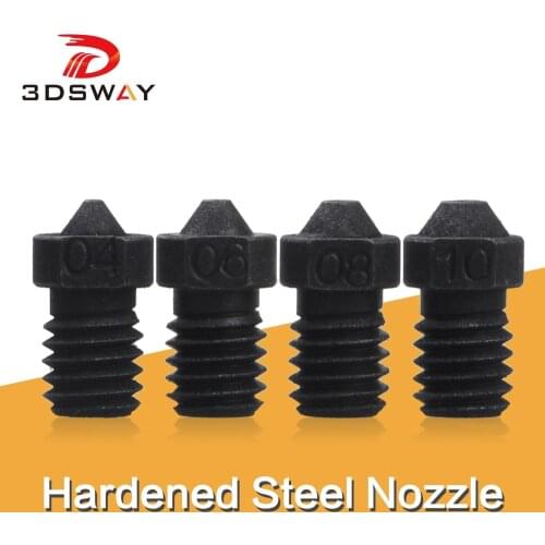 3DSWAY 3D Printer Parts Hardened Steel Nozzle V6 High Temperature Nozzle M6 Thread 0.4/0.6/1.8/1.0 1.75mm HighQuality Print Head