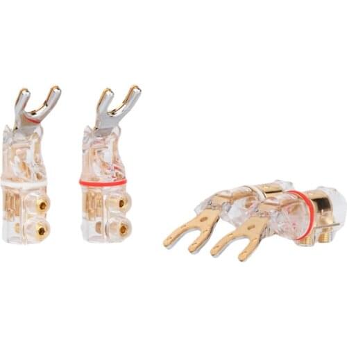 4Pcs Pure Red Copper Y Shape Speaker Cable Adapter Screwing Audio Spade Plug Connector