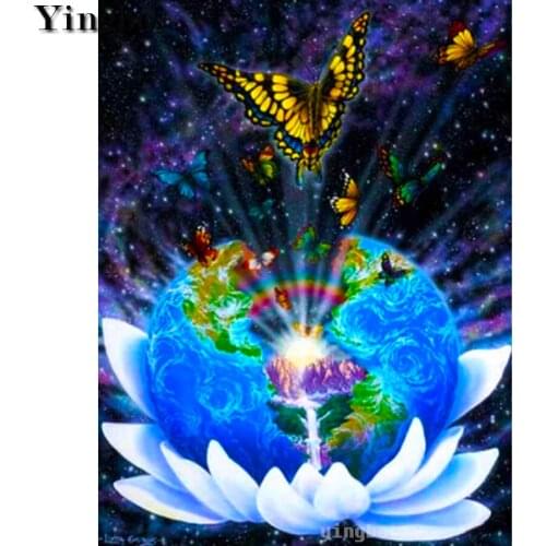 5D diamond painting Cross stitch kit Butterfly lotus earth dreamy landscape diamond embroidery sale crystal beads rhinestone