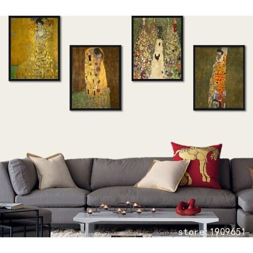 No frame abstract Klimt kiss figures landscape canvas printings oil painting printed on cotton home wall art decoration picture