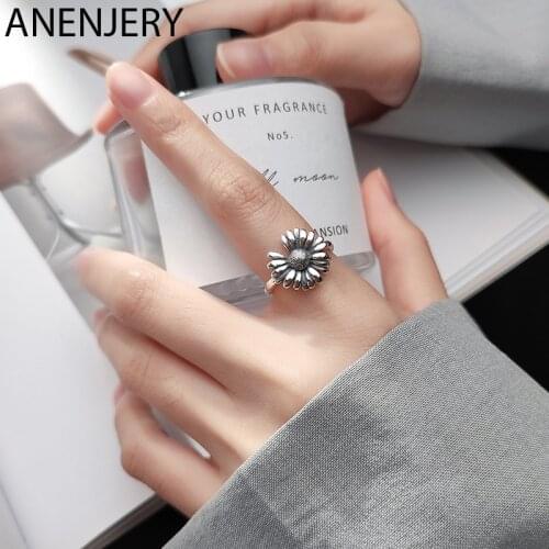 ANENJERY Vintage 925 Sterling Silver Daisy Opening Ring For Women Jewelry Gifts Wholesale S-R786