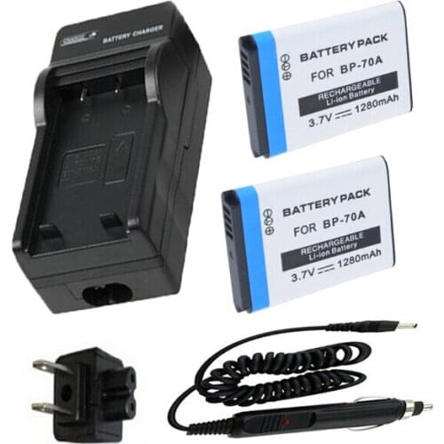 BP 70A BP70A BP-70A Battery (2-Pack) + Charger for Samsung BP-70A, BP 70A, BP70A, EA-BP70A Rechargeable Li-Ion 3.7V 1280mAh