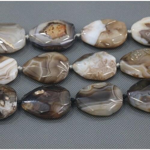 Free Ship 35mm 9pcs Large Stone Slab Slice Beads, Natural Black Druzy Faceted Beads Gems Stone Connector Pendant, 15.5'' DIY