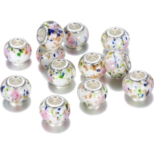 10Pcs Large Hole Round Rondelle Waist Beads Murano Glass Clip Spacer Charms Fit European Pandora Bracelet Snake Chain Jewelry
