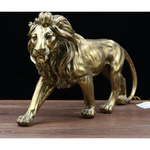 45CM LION ART SCULPTURE DECORATION IMITATION COPPER LEONE FIGURINE RESIN CRAFTS CHINESE STYLE ANIMAL HOME DECORATIONS R4420