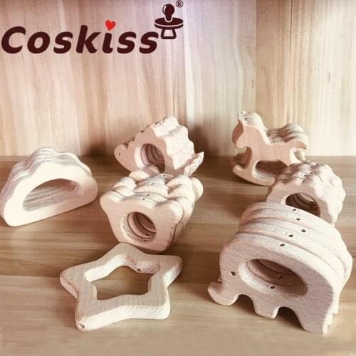 Coskiss Wooden Teethers Original Beech Wood Pendant With Hold Bpa Free Teething Chips Teether Rattle Sensory Diy Accessories