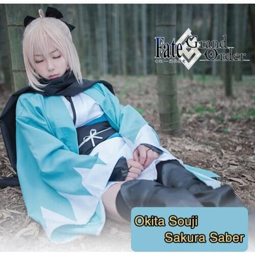 Fate Grand Order Okita Souji FGO Kimono Cosplay Costume Full Set Women Costume COSPLAYONSEN