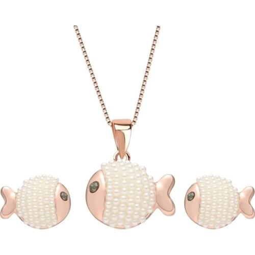 HC Lovely Cartoon Fish Pendant Necklace Set Kid Children Gift Cute Goldfish Earrings Necklace Jewelry Set Girls Party Jewelry T