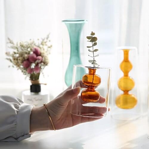 INS Creative Glass Vase Transparent Nordic Home Decor Living Room Table Decoration Flower Decoration with Vase Minimalist Gifts