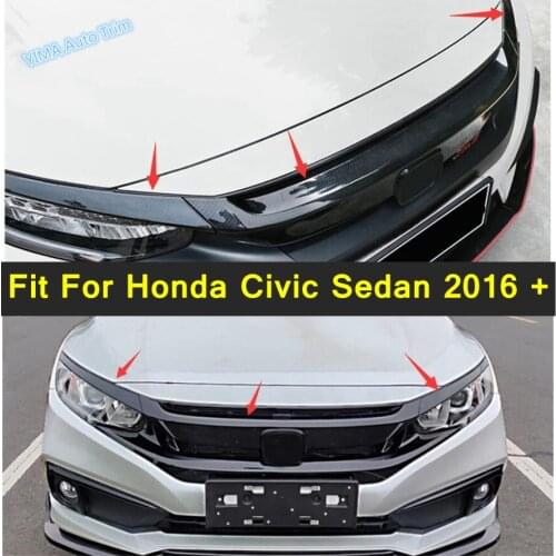 Lapetus Auto Styling Front Hood Bonnet Grille Grill Cover Trim Fit For Honda Civic Sedan 2016 - 2019 Black Red Carbon Fiber ABS
