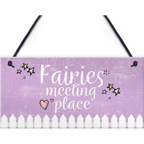 Meijiafei Garden Sign Fairies Meeting Place Hanging Heart Shed SummerHouse Plaque Signs For Her 10" x 5"