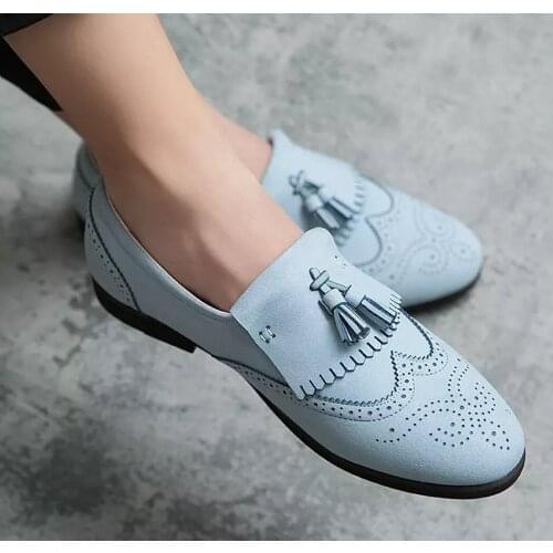 Mens Tassels Brogue Carved Loafers Mocassin Homme Wingtip Flats Casual Wedding Shoes Dress 2Colors Plus Size 38-48