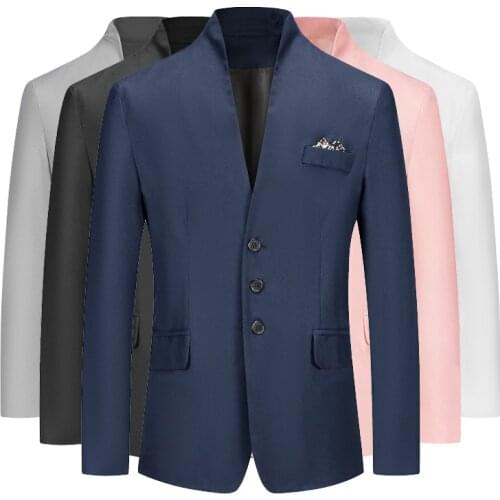 Mens stand-up collar suit fashion casual business suits slim fit suit jacket European code mens clothing S-3XL
