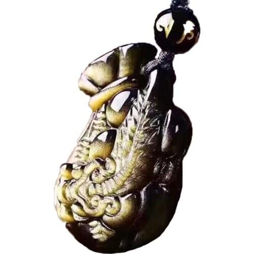 Natural Stones Golden Obsidian Money Bag Pendant Free Necklace Patron saint PIXIU Transfer Lucky Crystal Jewelry Energy Stone