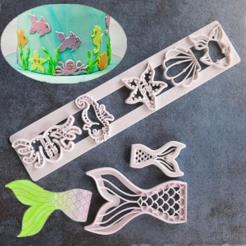 The New Marine Series Fish Tail Cutting Plastic Mold DIY Baking Fondant Cake Decoration Tools A1451-A1452
