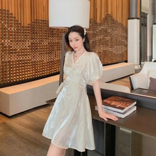2021 Summer New Style Beautiful V-neck Shirt Dress Woman Summer Sexy Club Party Night Wear Date Girl Lolita Cute Dress