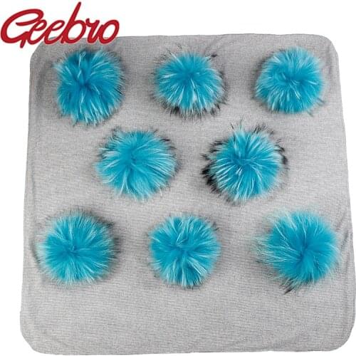 Geebro Newborn Kids Baby Warm Cotton Swaddling Blanket Travel Sleeping Blanket Swaddles Bedding with 8 Raccoon Real Fur Pompom