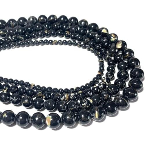 Wholesale Black Natural Shell Loose Round Beads For Jewelry Making DIY Bracelet Necklace Handmade Accessories 4/6/8/10/12MM 15