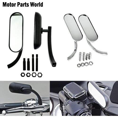 2Pcs Motorcycle Mini Oval Rear View Mirror 8mm&10mm Black/ Chrome For Harley Sportster XL Dyna Touring Softail Chopper Bobber